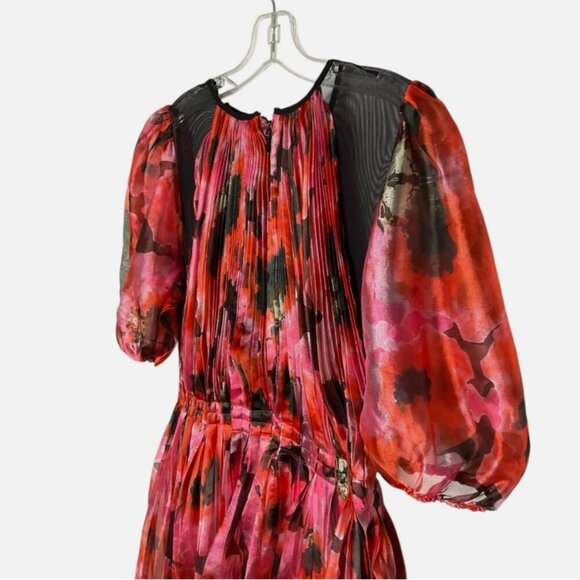 Bibhu Mohapatra Collective Pleated Floral Dress Midi Pink Floral Size 14 - Picture 7 of 7